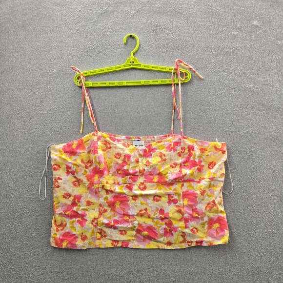 Old Navy Tops - Old Navy Women Tank Top XXL Yellow Linen‎ Viscose Floral Ruffle Square Neck Cami